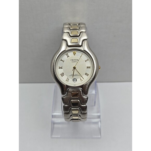 Croton Unisex Quartz 36mm Two Tone 23K Gold Plated Watch Date New Battery Japan - Picture 1 of 11